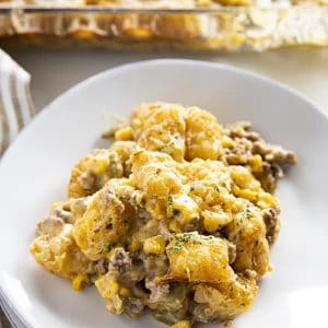 Tater Tot Hotdish is cheesy and crunchy! #tatertot #tatertots #tatertothotdish#dinner #mealplan #iambaker tater tot hotdish with ground beef