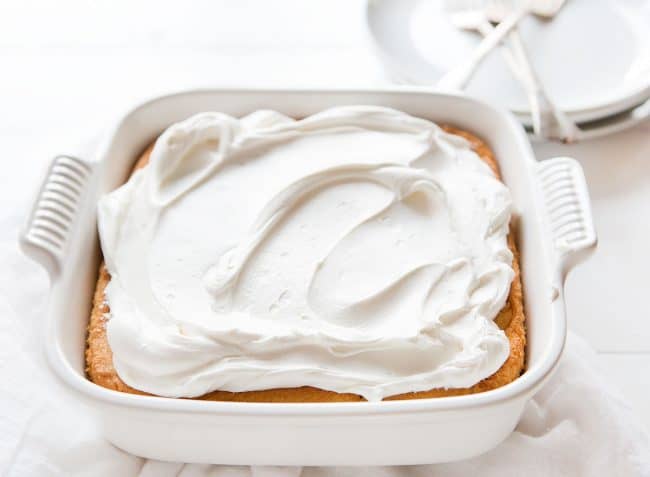 Got a sweet tooth? You are going to LOVE this easy and delicious White Snack Cake! #baking #whitecake #snackcake #buttercream #iambaker #cravingcake #cake White Cake with White Buttercream